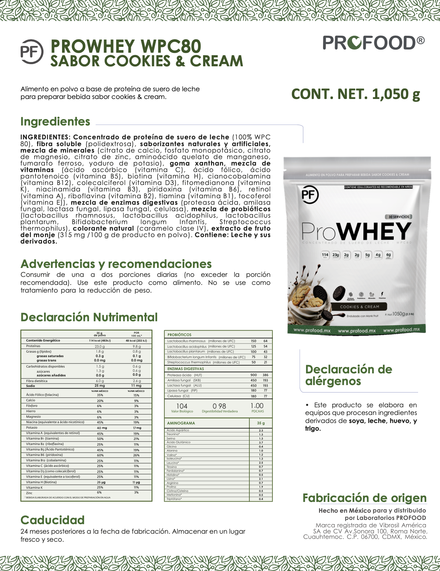 ficha-tecnica ProWHEY  WPC80 - Cookies & Cream