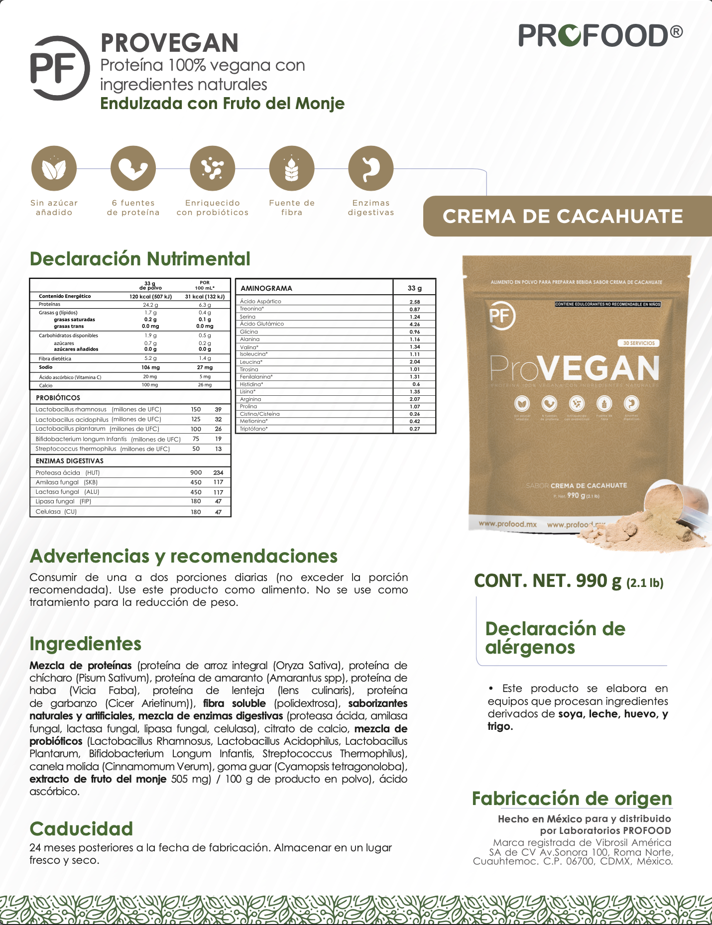 ficha-tecnica ProVEGAN - Crema De Cacahuate Probiotic